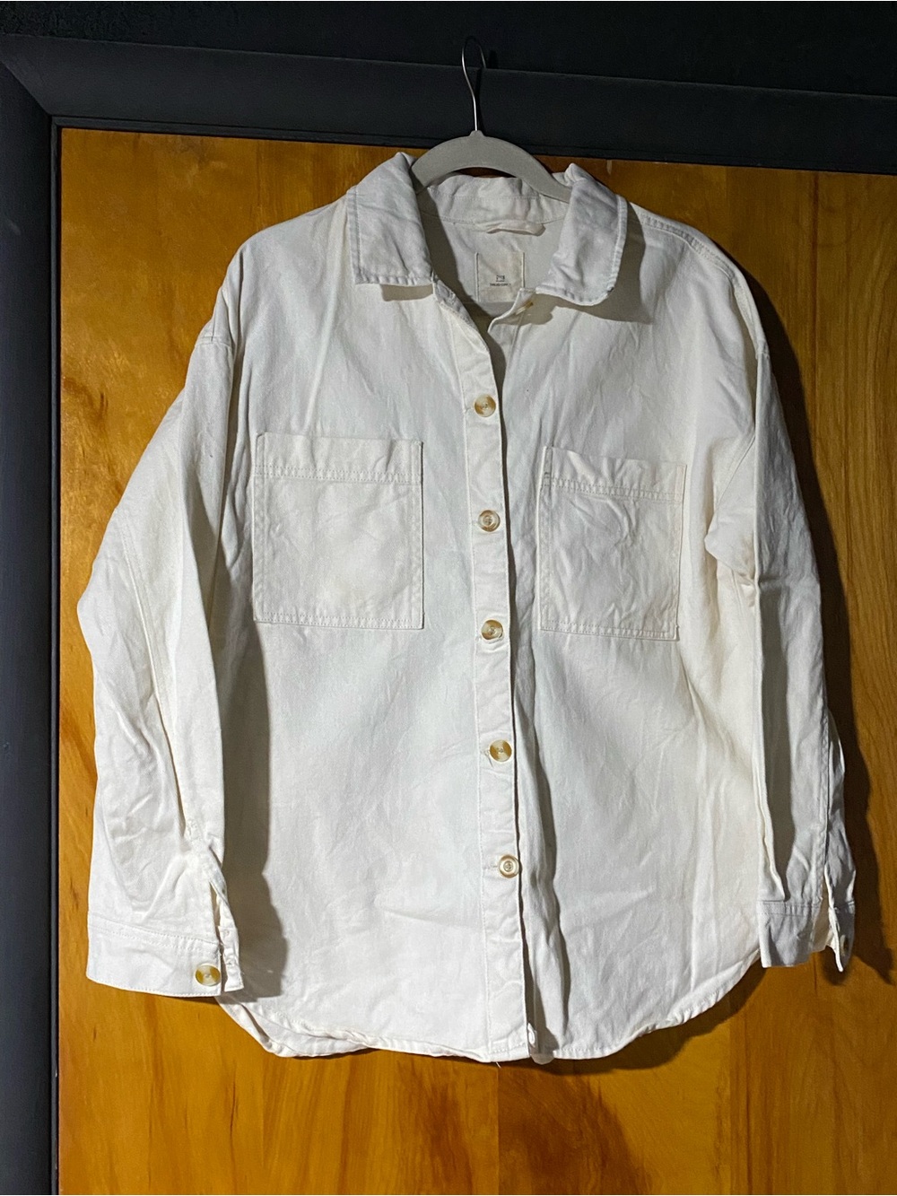 A.P.C. Cream Button-Up Denim Jacket with Chest Pockets